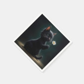 黒い子猫と白いデイジー スタンダードカクテルナプキン (角)