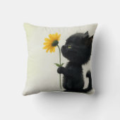 黒い子猫と黄色のデイジーと引用文 クッション (裏面)