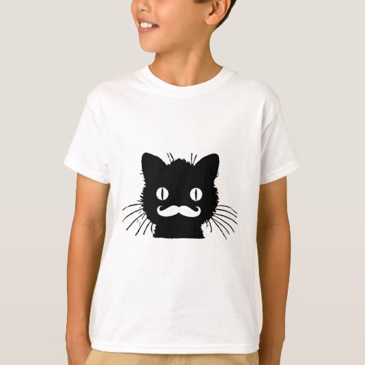 黒い子猫のおもしろいなレトロの髭 Tシャツ (正面)