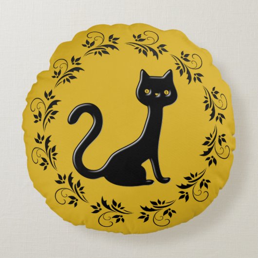 黒い子猫マンガ7 ラウンドクッション (正面)