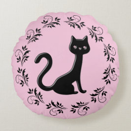 黒い子猫マンガ ラウンドクッション
