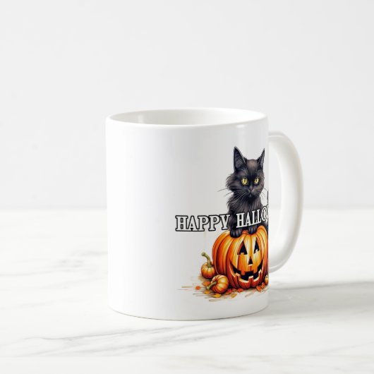 黒い子猫 |ハッピーハローウィン コーヒーマグカップ (正面右)