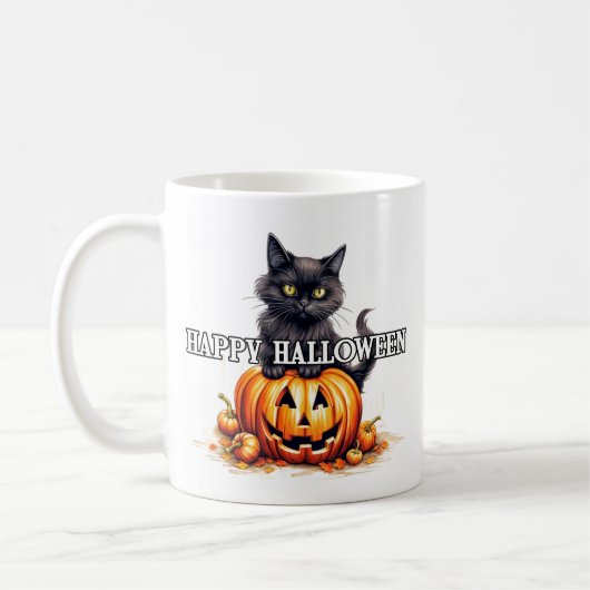 黒い子猫 |ハッピーハローウィン コーヒーマグカップ (左)