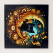 黒い子猫、月、かぼちゃ、蝶 ジグソーパズル (横)