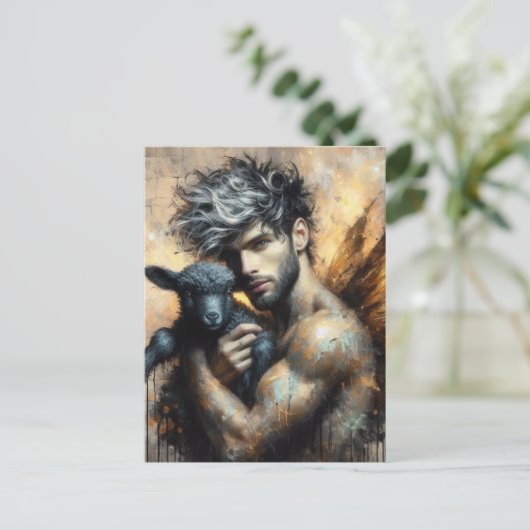 黒い子羊を持つ男性の妖精 ポストカード (スタンド正面)
