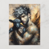 黒い子羊を持つ男性の妖精 ポストカード (正面)