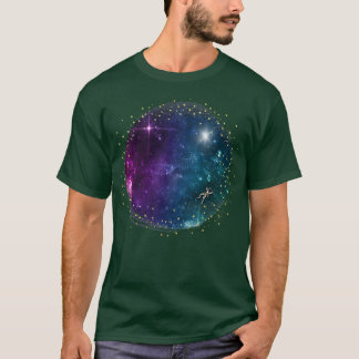 黒い宇宙と星とガレーの宇宙飛行士 Tシャツ