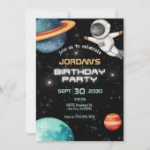 黒い宇宙の惑星での宇宙飛行士の誕生日 招待状 (正面)