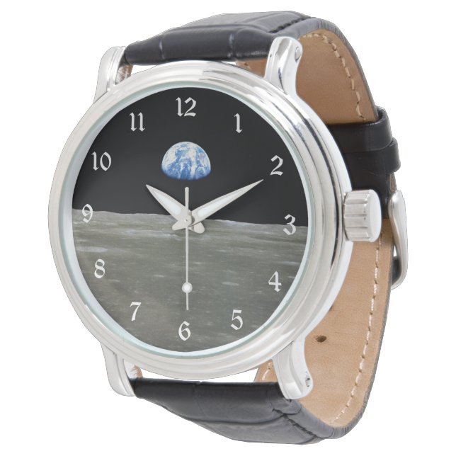 黒い宇宙の月から見た地球：地球の出 腕時計 (アングル)