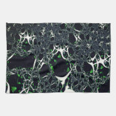 黒い宇宙、ニット上の不完全な白フラクタル キッチンタオル (横)