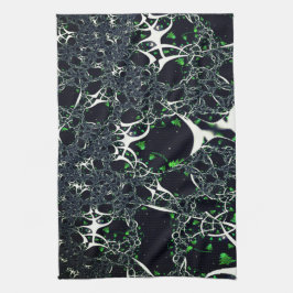 黒い宇宙、ニット上の不完全な白フラクタル キッチンタオル