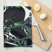 黒い宇宙、ニット上の不完全な白フラクタル キッチンタオル (四つ折り)