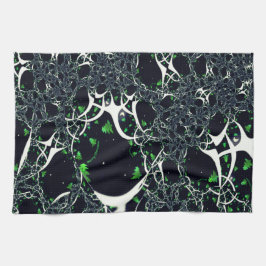 黒い宇宙、ニット上の不完全な白フラクタル キッチンタオル