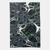 黒い宇宙、ニット上の不完全な白フラクタル キッチンタオル (縦)