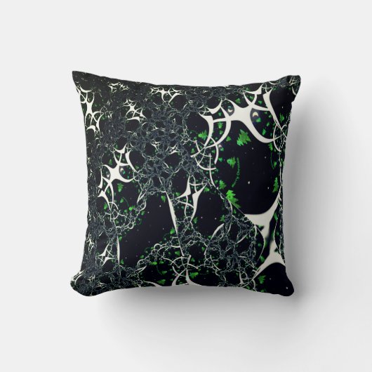 黒い宇宙、ニット上の不完全な白フラクタル クッション (正面)