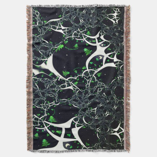 黒い宇宙、ニット上の不完全な白フラクタル スローブランケット (正面縦)