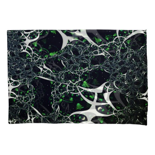 黒い宇宙、ニット上の不完全な白フラクタル 枕カバー (正面左)