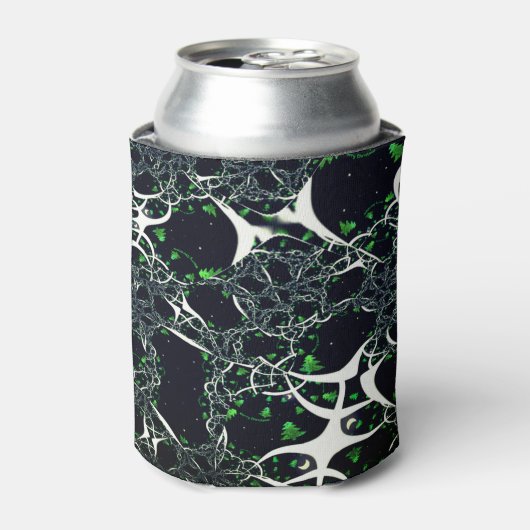 黒い宇宙、ニット上の不完全な白フラクタル 缶クーラー (缶正面)