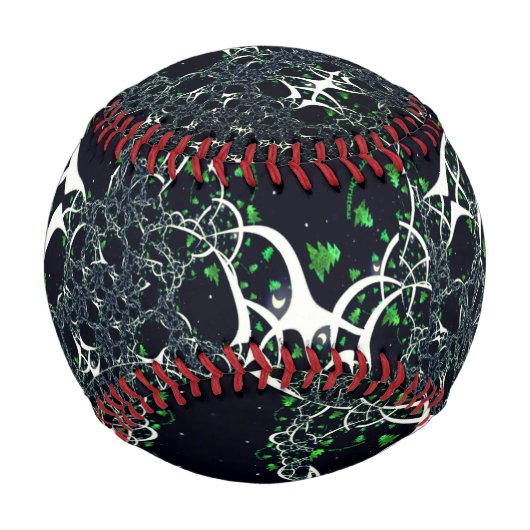 黒い宇宙、ニット上の不完全な白フラクタル 野球ボール (正面)