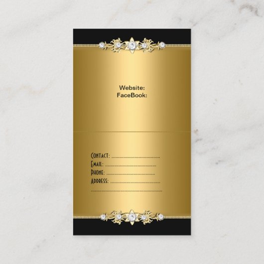黒い宝石エレガント金ゴールドの上に折り曲げ 名刺 (裏面)