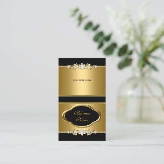 黒い宝石エレガント金ゴールドの上に折り曲げ 名刺 (スタンド正面)