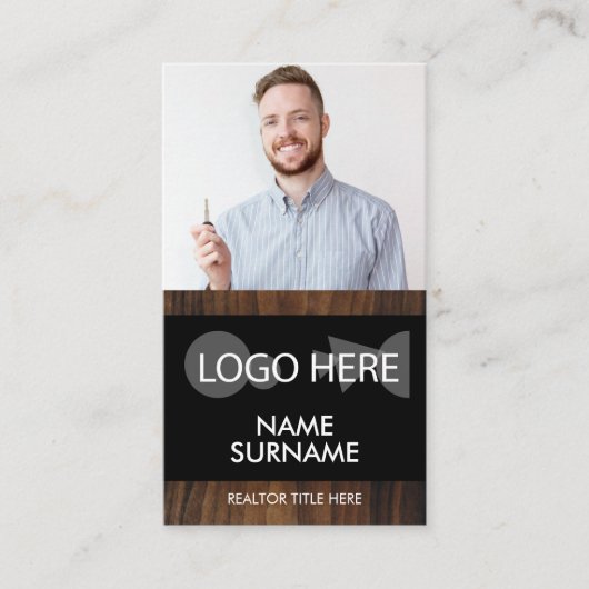 黒い実在地所写真木製の素朴 名刺 (正面)