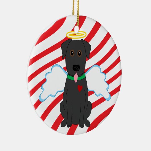 黒い実験室の天使のクリスマス犬のオーナメント セラミックオーナメント (右)