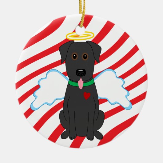黒い実験室の天使のクリスマス犬のオーナメント セラミックオーナメント (正面)