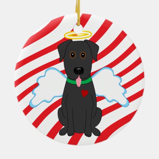 黒い実験室の天使のクリスマス犬のオーナメント セラミックオーナメント (裏面)