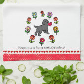 黒い実験室の子犬および赤いハート キッチンタオル (折り畳み)