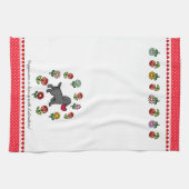 黒い実験室の子犬および赤いハート キッチンタオル (横)