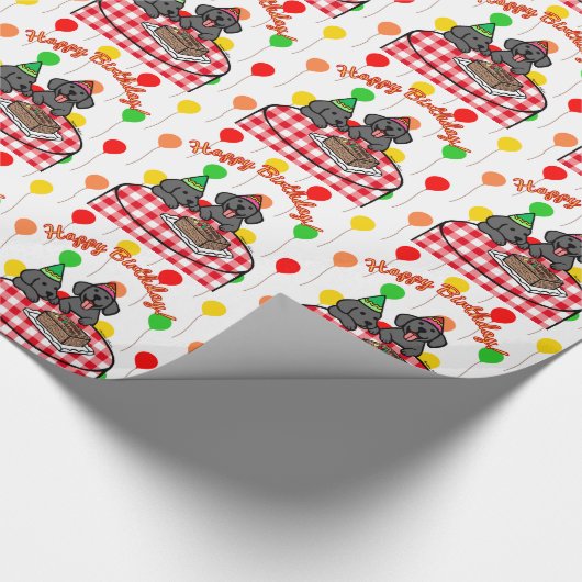 黒い実験室の子犬のハッピーバースデー ラッピングペーパー (コーナー)