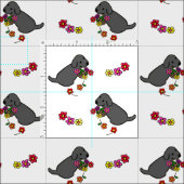 黒い実験室の子犬の花のバスケットの漫画 ファブリック (タイル)