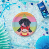 黒い実験室の子犬の誕生日のカップケーキの紙皿 ペーパープレート (パーティー)