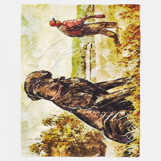 黒い実験室犬のアヒルの訓練の芸術 フリースブランケット (正面)