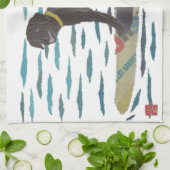 黒い実験室、ラブラドル・レトリーバー犬、ビーチ犬 キッチンタオル (折り畳み)