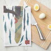 黒い実験室、ラブラドル・レトリーバー犬、ビーチ犬 キッチンタオル (四つ折り)