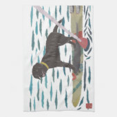 黒い実験室、ラブラドル・レトリーバー犬、ビーチ犬 キッチンタオル (縦)