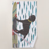 黒い実験室、ラブラドル・レトリーバー犬、モダン、ビーチ犬 ビーチタオル (正面)