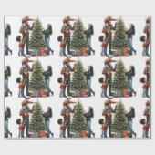 黒い家族のまわりにのクリスマスツリー ラッピングペーパー (フラット)