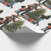 黒い家族のまわりにのクリスマスツリー ラッピングペーパー (角)