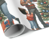 黒い家族のまわりにのクリスマスツリー ラッピングペーパー (ロールコーナー)