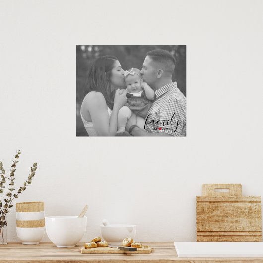 黒い家族会議。年と赤いハート家族の写真 ポスター (キッチン)