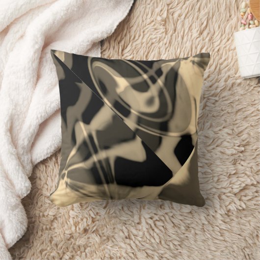 黒い対角スワーズ抽象芸術アート上のTaupeクリーム クッション (ブランケット)