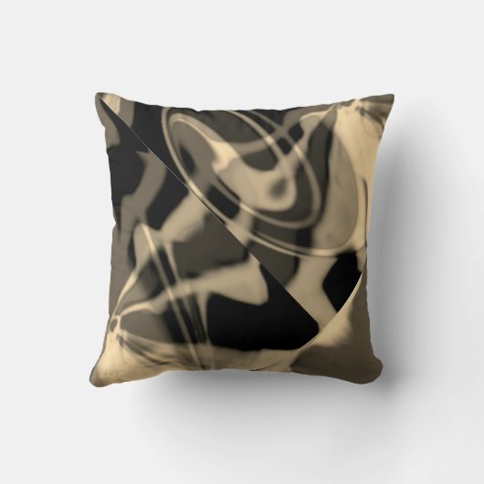 黒い対角スワーズ抽象芸術アート上のTaupeクリーム クッション (裏面)