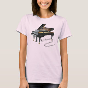 黒い小型グランドピアノ及び音楽ノート Tシャツ