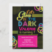 黒い少女の誕生日のネオンライトの輝き 招待状 (正面)