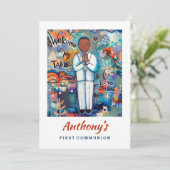 黒い少年のための特別な初めての聖体拝領の招待状 招待状 (スタンド正面)