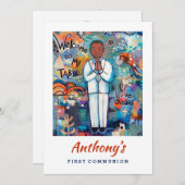 黒い少年のための特別な初めての聖体拝領の招待状 招待状 (正面/裏面)