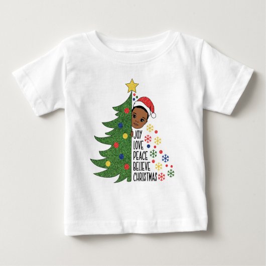 黒い少年 メラニン少年 クリスマススウェーター  X'マス 楽しい ベビーTシャツ (正面)